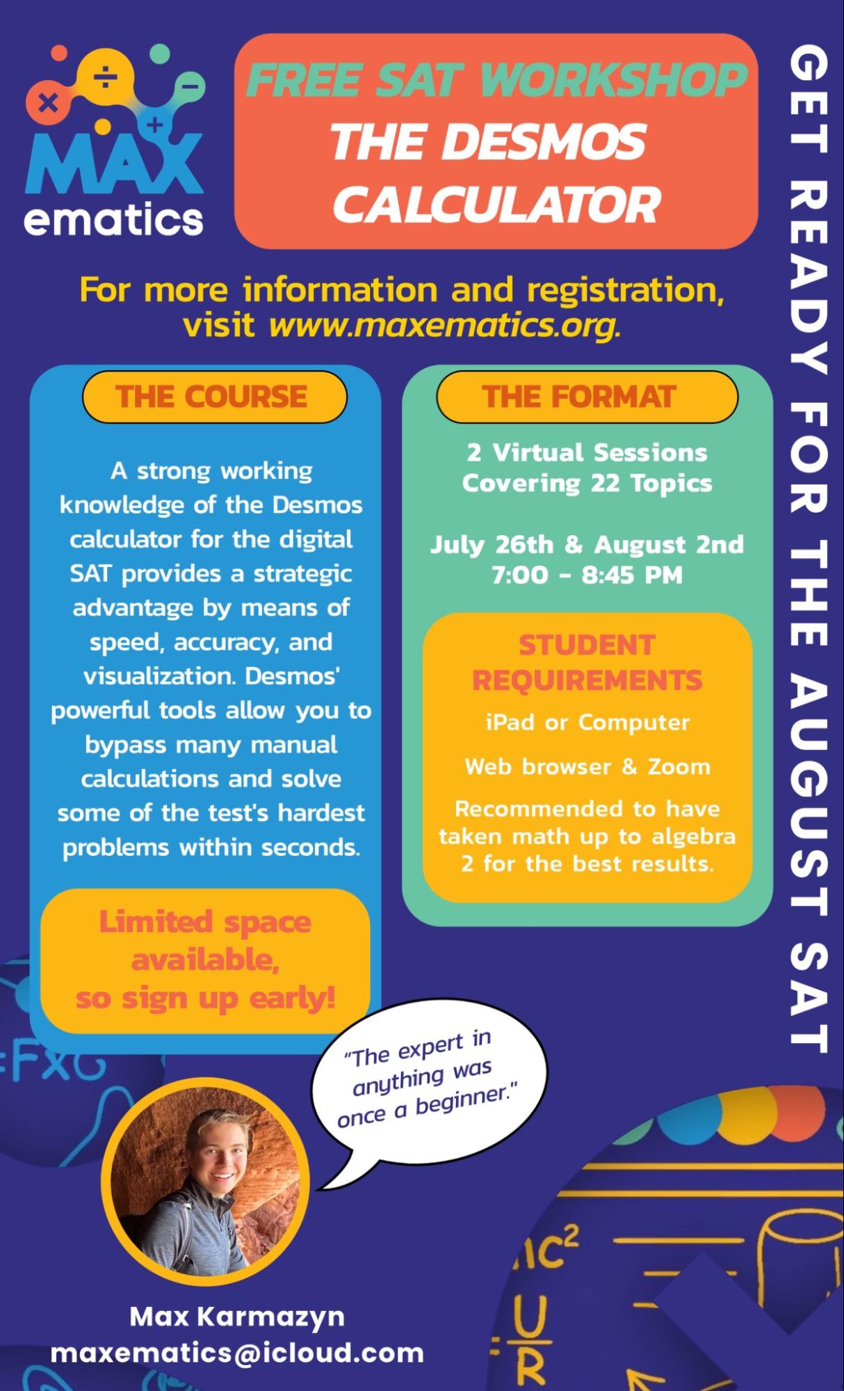Free SAT Desmos Calculator workshop flyer